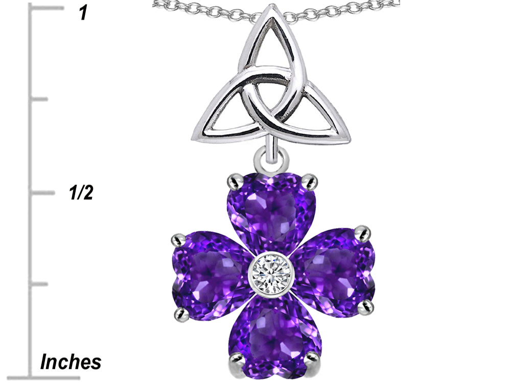 Star K™ Lucky Shamrock Celtic Knot Made with Heart 6mm Simulated Amethyst Pendant Necklace