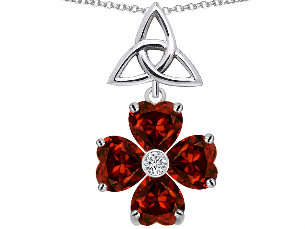 Star K™ Lucky Shamrock Celtic Knot Made with Heart 6mm Simulated Garnet Pendant Necklace