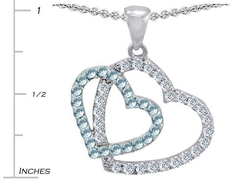 Star K™ Double Heart Love Pendant Necklace with Round Simulated Blue Topaz