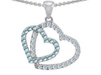 Star K™ Double Heart Love Pendant Necklace with Round Simulated Blue Topaz