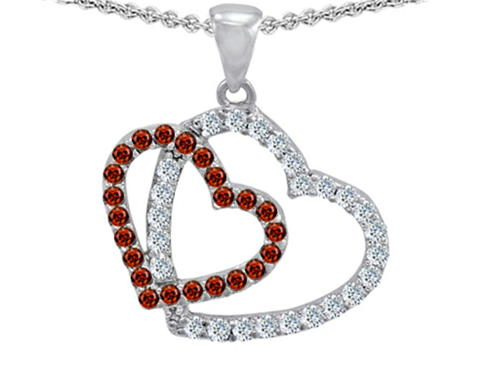Star K™ Double Heart Love Pendant Necklace with Round Simulated Garnet