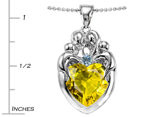 Star K™ Large Loving Mother Twins Family Pendant Necklace With 12mm Heart Simulated Citrine