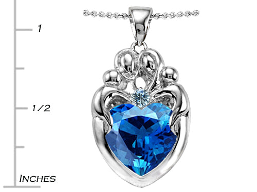 Star K™ Large Loving Mother Twins Family Pendant Necklace With 12mm Heart Simulated Blue Topaz