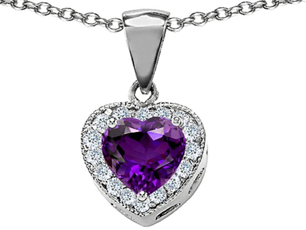 Star K™ 8mm Heart Shape Simulated Amethyst Love Pendant Necklace
