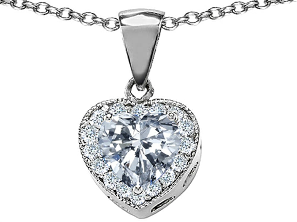 Star K™ 8mm Heart Shape Genuine White Topaz Love Pendant Necklace