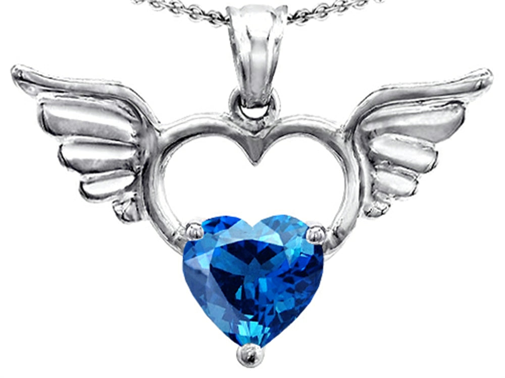Star K™ Wings Of Love Birth Month Pendant Necklace with 8mm Heart Shape Simulated Blue Topaz
