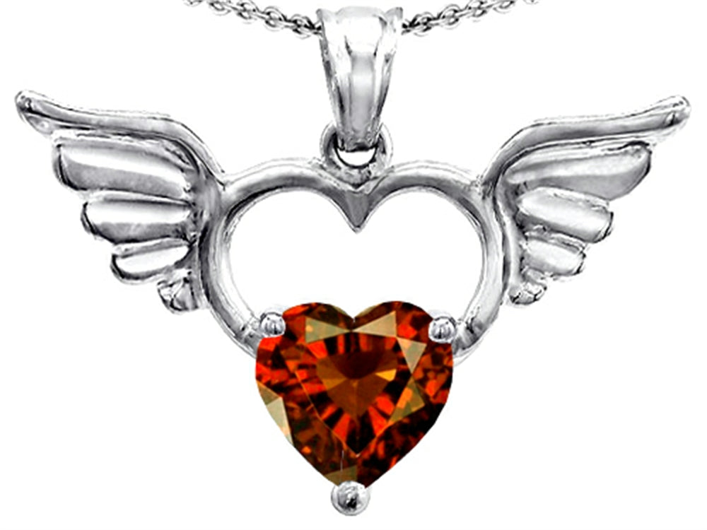 Star K™ Wings Of Love Birth Month Pendant Necklace with 8mm Heart Shape Simulated Garnet