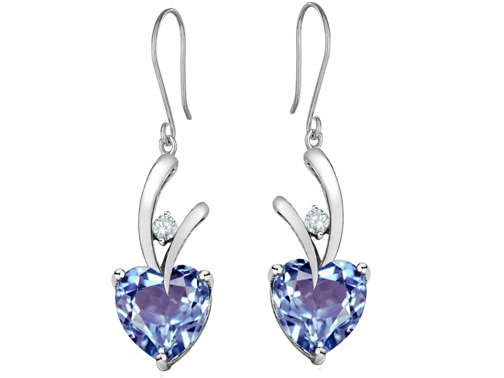 Star K™ 8mm Heart Shape Simulated Aquamarine Hanging Hook Love Earrings