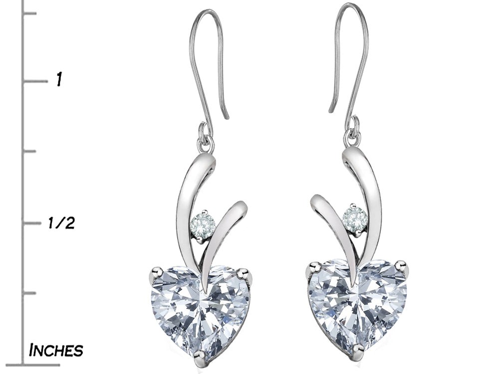 Star K™ 8mm Heart Shape Genuine White Topaz Hanging Hook Love Earrings