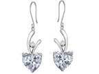 Star K™ 8mm Heart Shape Genuine White Topaz Hanging Hook Love Earrings