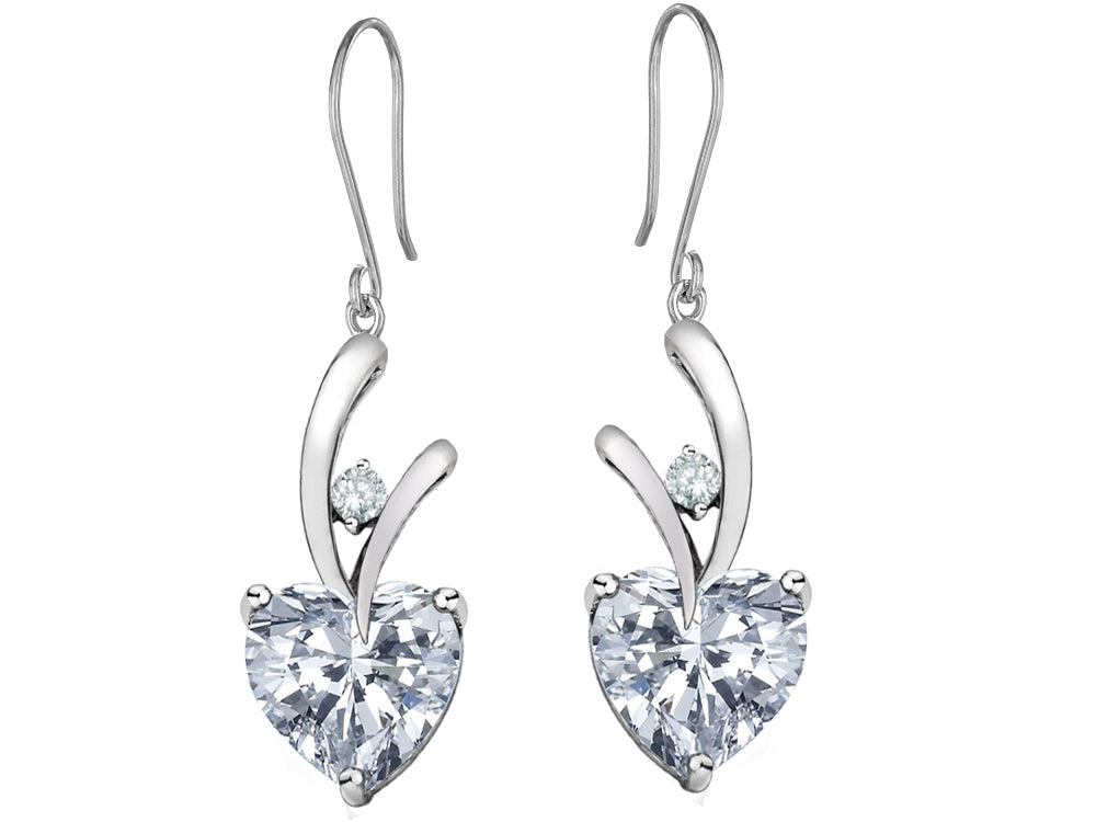 Star K™ 8mm Heart Shape Genuine White Topaz Hanging Hook Love Earrings