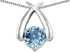 Star K™ XO Hug and Kiss Pendant Necklace with Round 7mm Simulated Aquamarine
