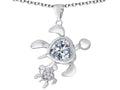 Star K™ Good Luck Mother and Child Turtle Pendant Necklace with Heart Shape Simulated White Topaz