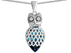 Star K™ Good Luck Owl Pendant Necklace with Pear Shape Simulated Blue Topaz