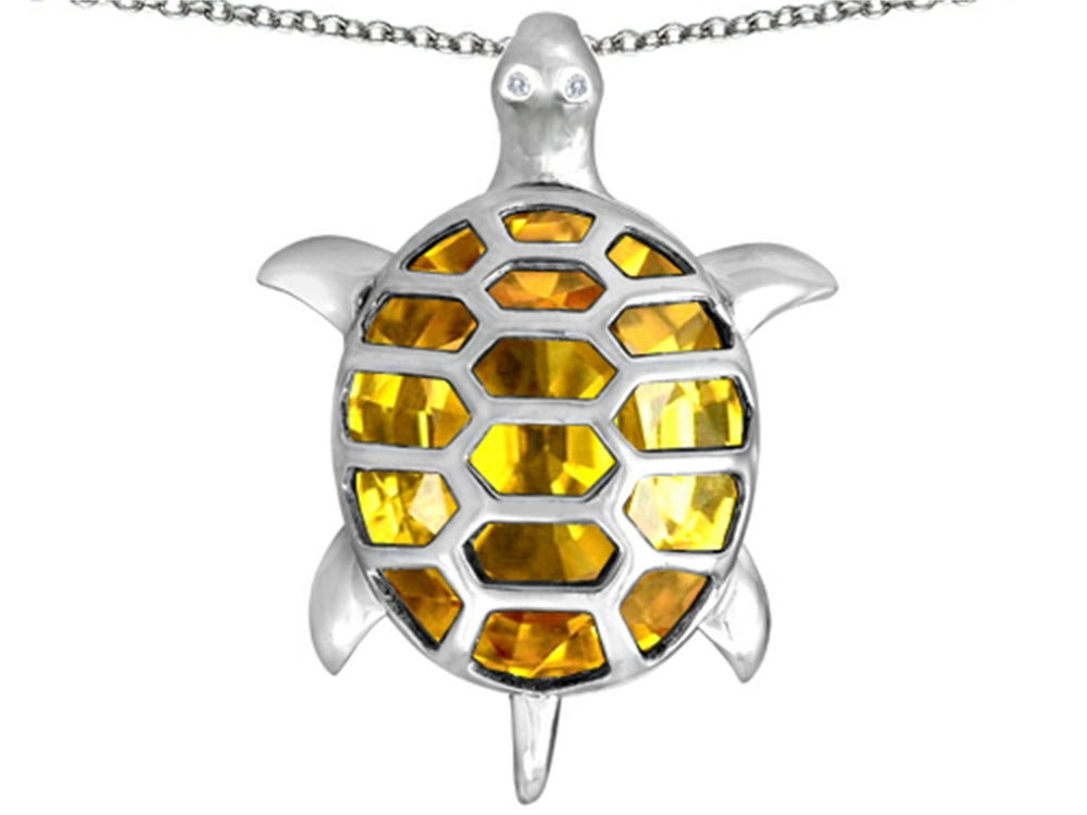 Star K™ Good Luck Turtle Pendant Necklace with Oval Simulated Citrine