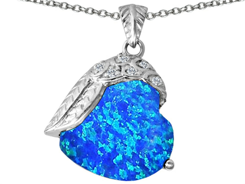 Star K™ Angel Wing of Love Pendant Necklace with Heart Shape Blue Created Opal
