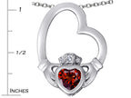 Star K™ Floating Heart Irish Claddagh Pendant Necklace with Heart Shape Simulated Garnet
