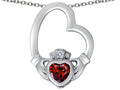Star K™ Floating Heart Irish Claddagh Pendant Necklace with Heart Shape Simulated Garnet