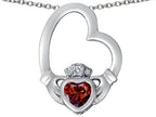 Star K™ Floating Heart Irish Claddagh Pendant Necklace with Heart Shape Simulated Garnet