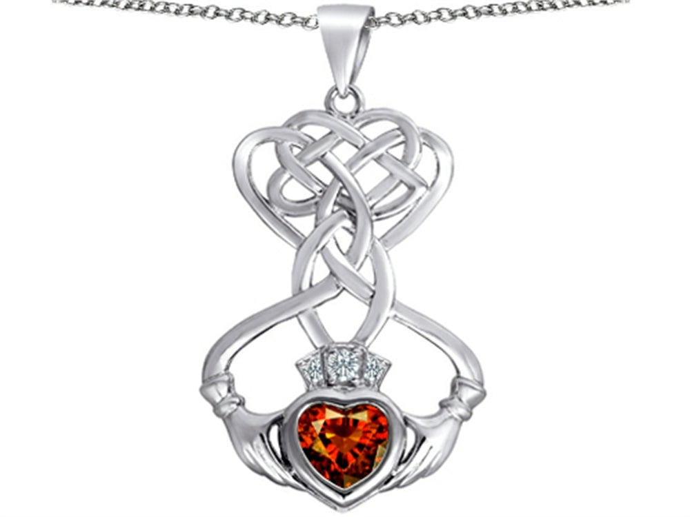 Star K™ Celtic Knot Claddagh Heart Pendant Necklace with Heart Shape Simulated Garnet