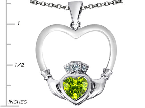 Star K™ Celtic Claddagh Heart Pendant Necklace with Heart Shape Simulated Peridot and Cubic Zirconia