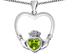 Star K™ Celtic Claddagh Heart Pendant Necklace with Heart Shape Simulated Peridot and Cubic Zirconia