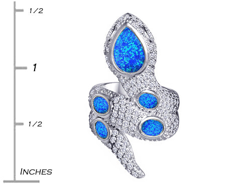 Star K™ Good Luck Snake Ring with Simulated Blue Opal Stones