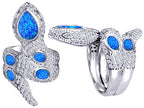Star K™ Good Luck Snake Ring with Simulated Blue Opal Stones