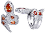 Star K Good Luck Snake Ring with Simulated Orange Mexican Fire Opal Stones