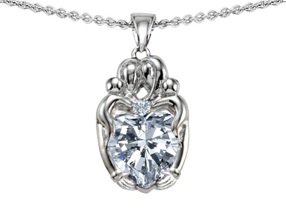 Star K™ Loving Mother And Twins Family Pendant Necklace With Heart Shape White Topaz