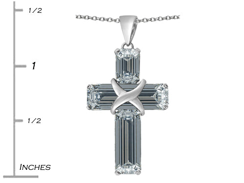 Star K™ Large Christian Cross Pendant Necklace with Emerald Cut Simulated White Topaz Stones