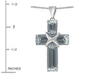 Star K™ Large Christian Cross Pendant Necklace with Emerald Cut Simulated White Topaz Stones