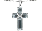 Star K™ Large Christian Cross Pendant Necklace with Emerald Cut Simulated White Topaz Stones