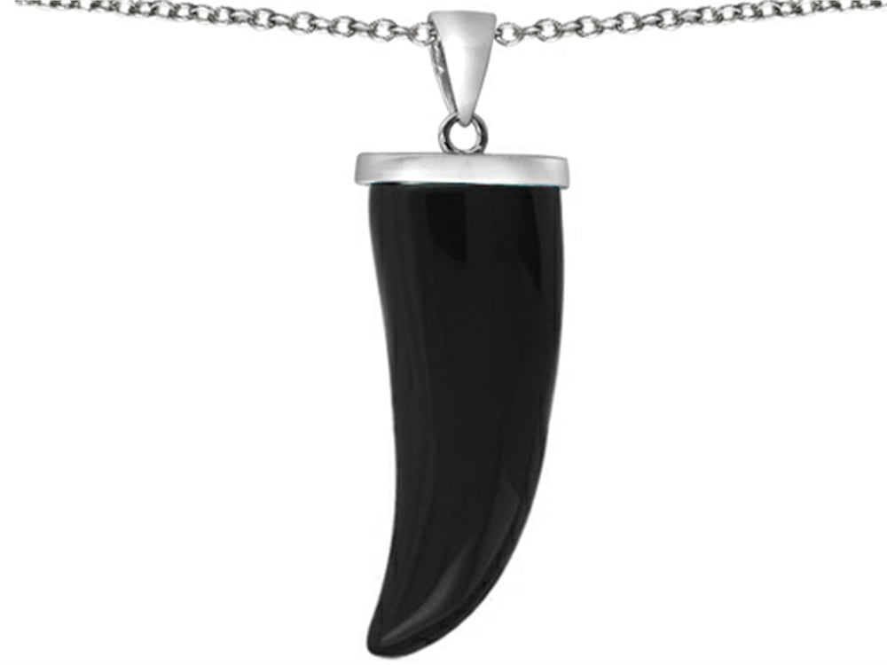 Star K™ Large Wolf Fang Tooth Pendant Necklace with Simulated Black Onyx