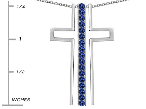 Star K ™ 2 in 1 Straight Path Cross Pendant Necklace wtih Round Created Sapphire