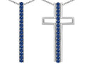 Star K ™ 2 in 1 Straight Path Cross Pendant Necklace wtih Round Created Sapphire