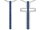 Star K ™ 2 in 1 Straight Path Cross Pendant Necklace wtih Round Created Sapphire