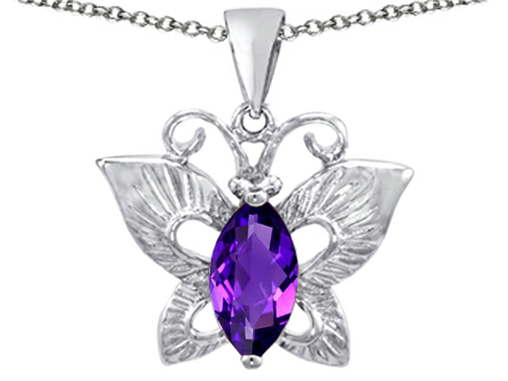 Star K™ Love Butterfly Pendant Necklace with Marquise Shape Simulated Amethyst