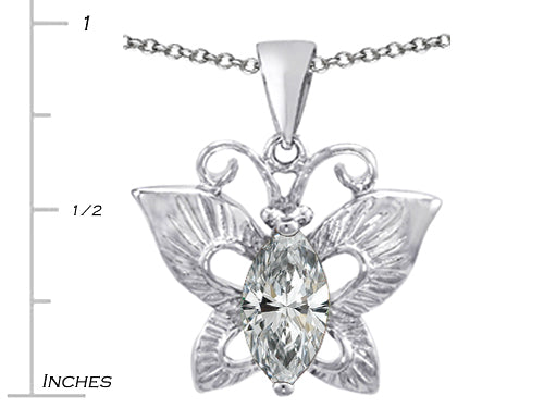 Star K™ Love Butterfly Pendant Necklace with Marquise Shape Genuine White Topaz