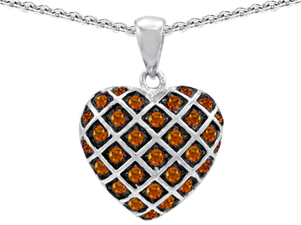 Star K™ Round Simulated Orange Mexican Fire Opal Puffed Heart Pendant Necklace