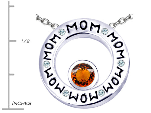 Star K™ MOM Circle Mothers Pendant Necklace with Round 7mm Simulated Garnet