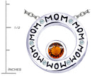 Star K™ MOM Circle Mothers Pendant Necklace with Round 7mm Simulated Garnet