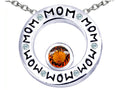 Star K™ MOM Circle Mothers Pendant Necklace with Round 7mm Simulated Garnet