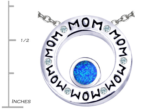 Star K™ MOM Circle Mothers Pendant Necklace with Round 7mm Blue Created Opal