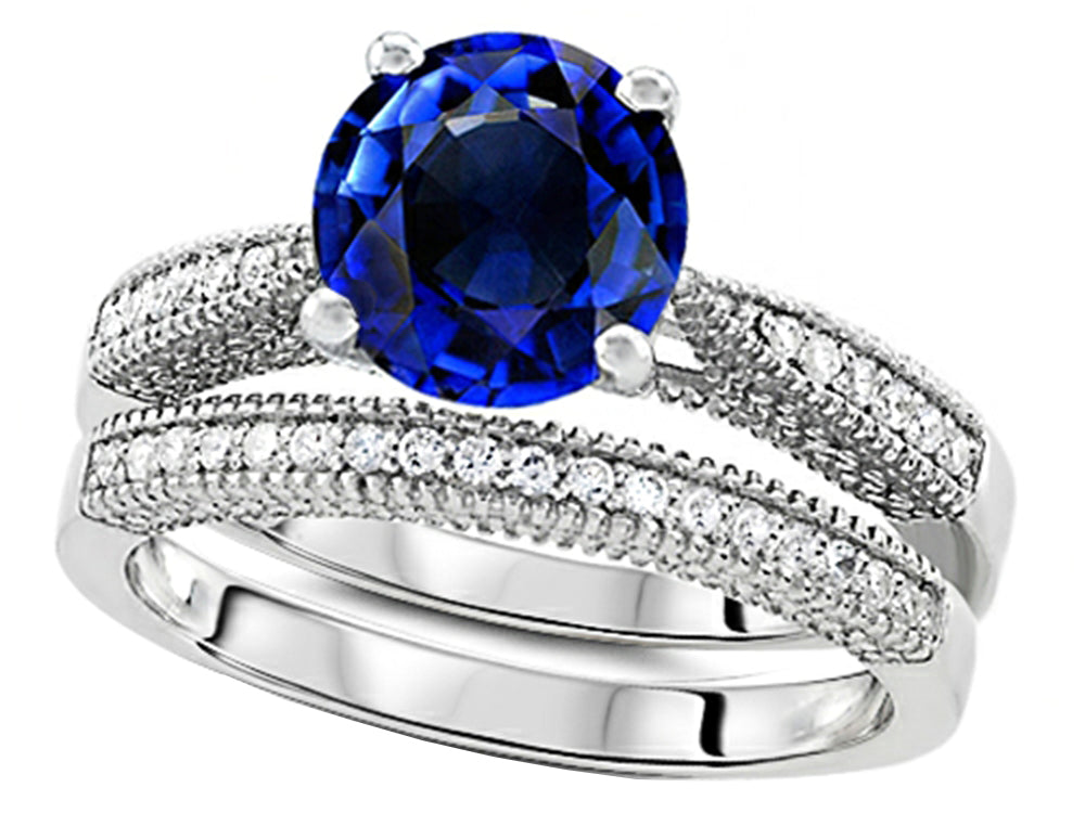Star K Round 7mm Created Sapphire Wedding Set