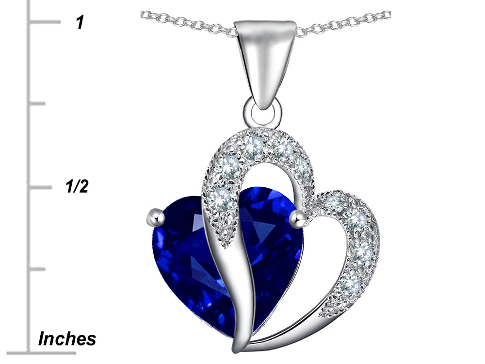 Star K™ Large 12mm Simulated Blue Sapphire Heart Pendant Necklace with Sterling Silver Chain