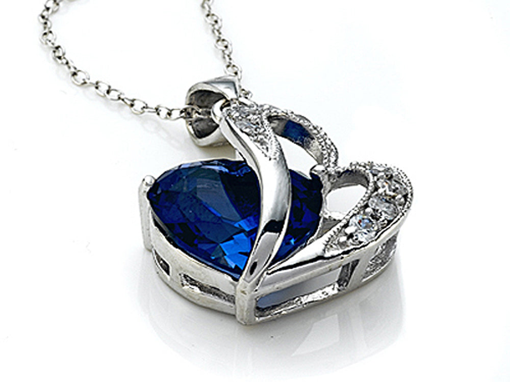Star K™ Large 12mm Simulated Blue Sapphire Heart Pendant Necklace with Sterling Silver Chain