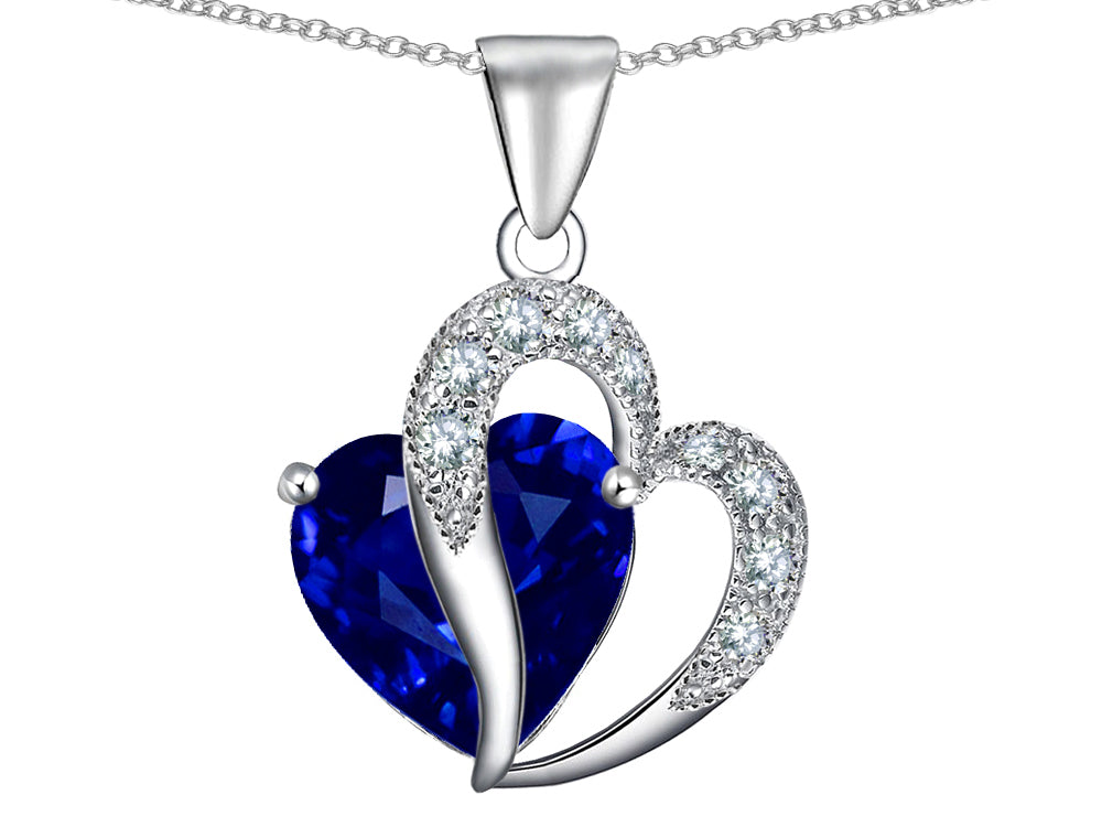 Star K™ Large 12mm Simulated Blue Sapphire Heart Pendant Necklace with Sterling Silver Chain