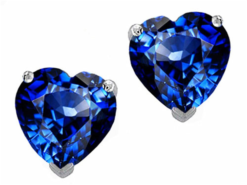 Star K™ 7mm Heart Shape Simulated Sapphire Earrings Studs