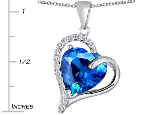 Star K™ Heart Shape 12mm Simulated Blue Topaz Double Heart Love Pendant Necklace